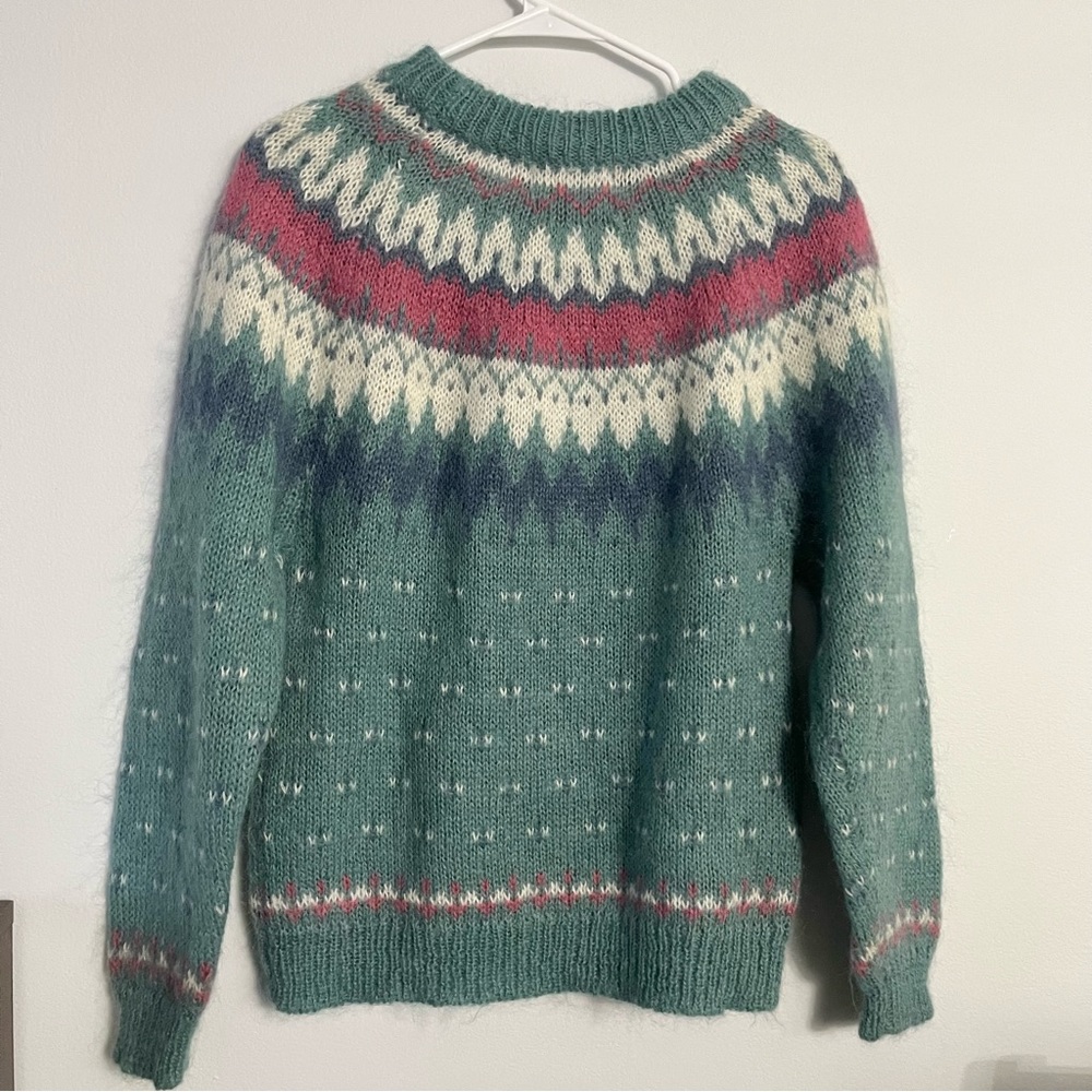 Vintage Mohair Blend Nino de Lendos Grandma Nordic Icelandic Sweater Green Small - Picture 4 of 7